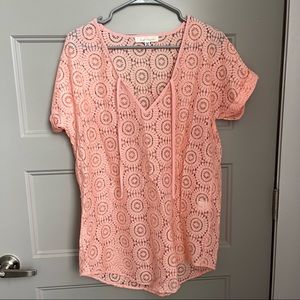 Francesca’s Blush Pink Tunic Short Sleeved Lace Top/Cover Up Size S/M